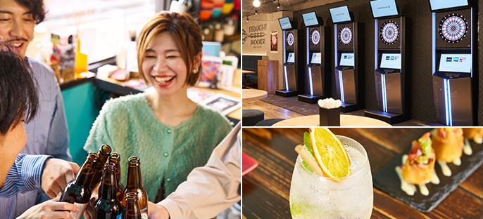 天神駅周辺のダーツバーで楽しむ様子